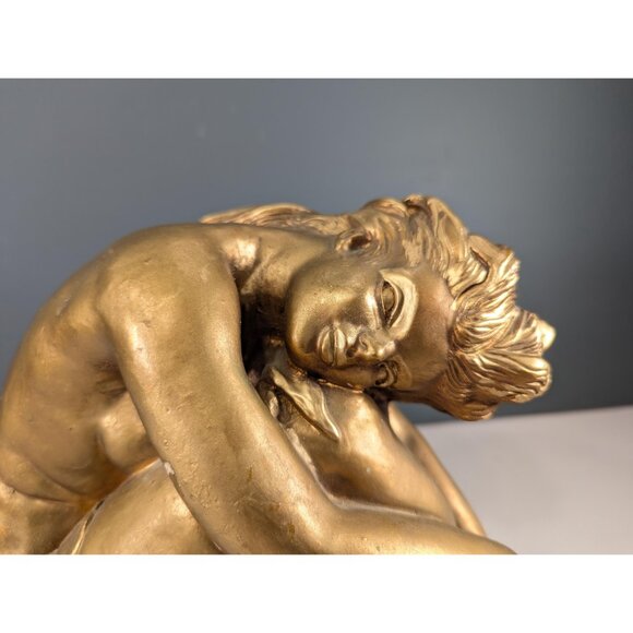 Vintage Chalkware Nude Female Figure, Gold Painted Plaster Semi-Nude Woman - Picture 2 of 10